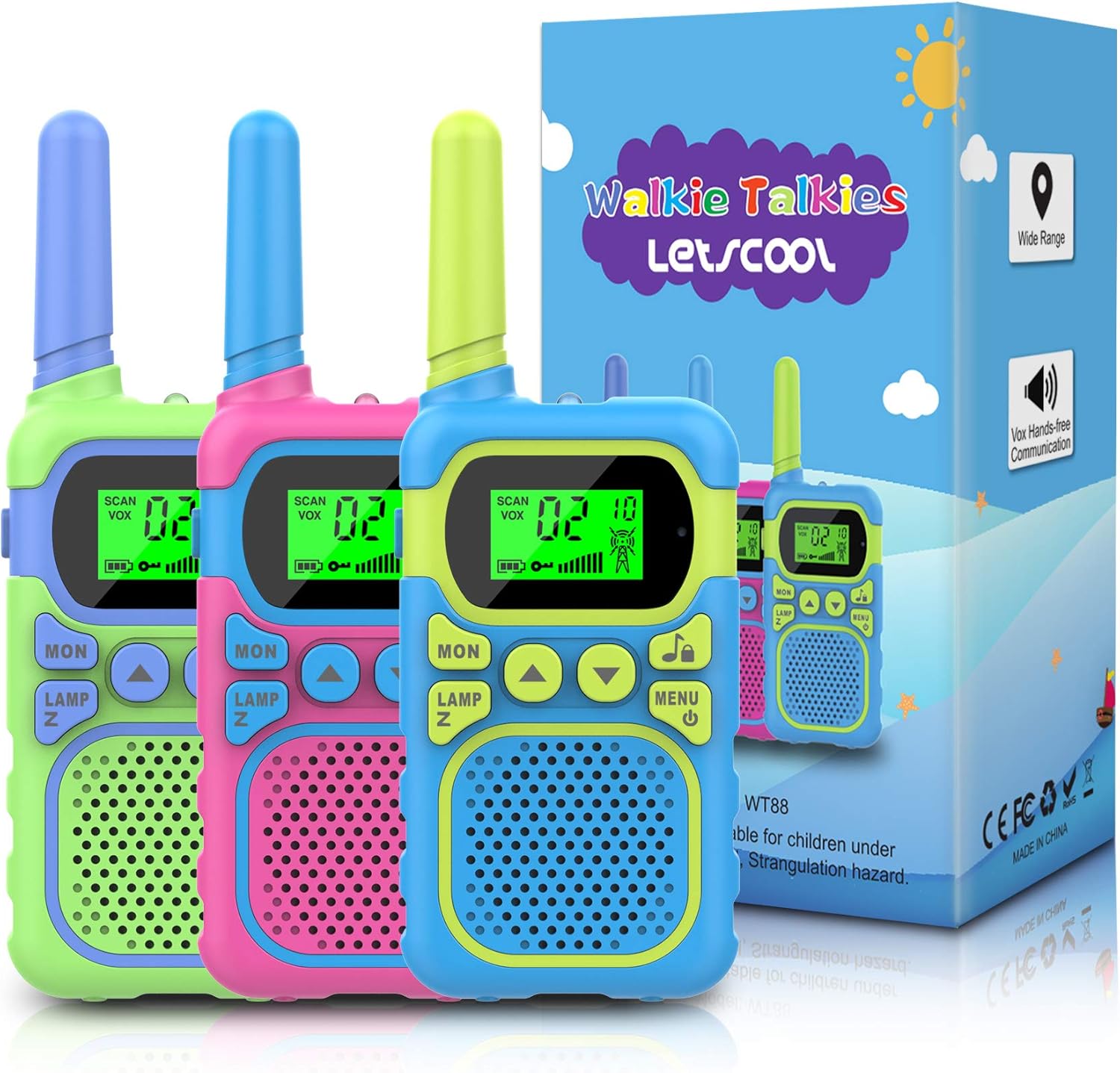 Kids Walkie Talkies – 3-Mile Range, LCD Display, VOX Function, Multiple Colors