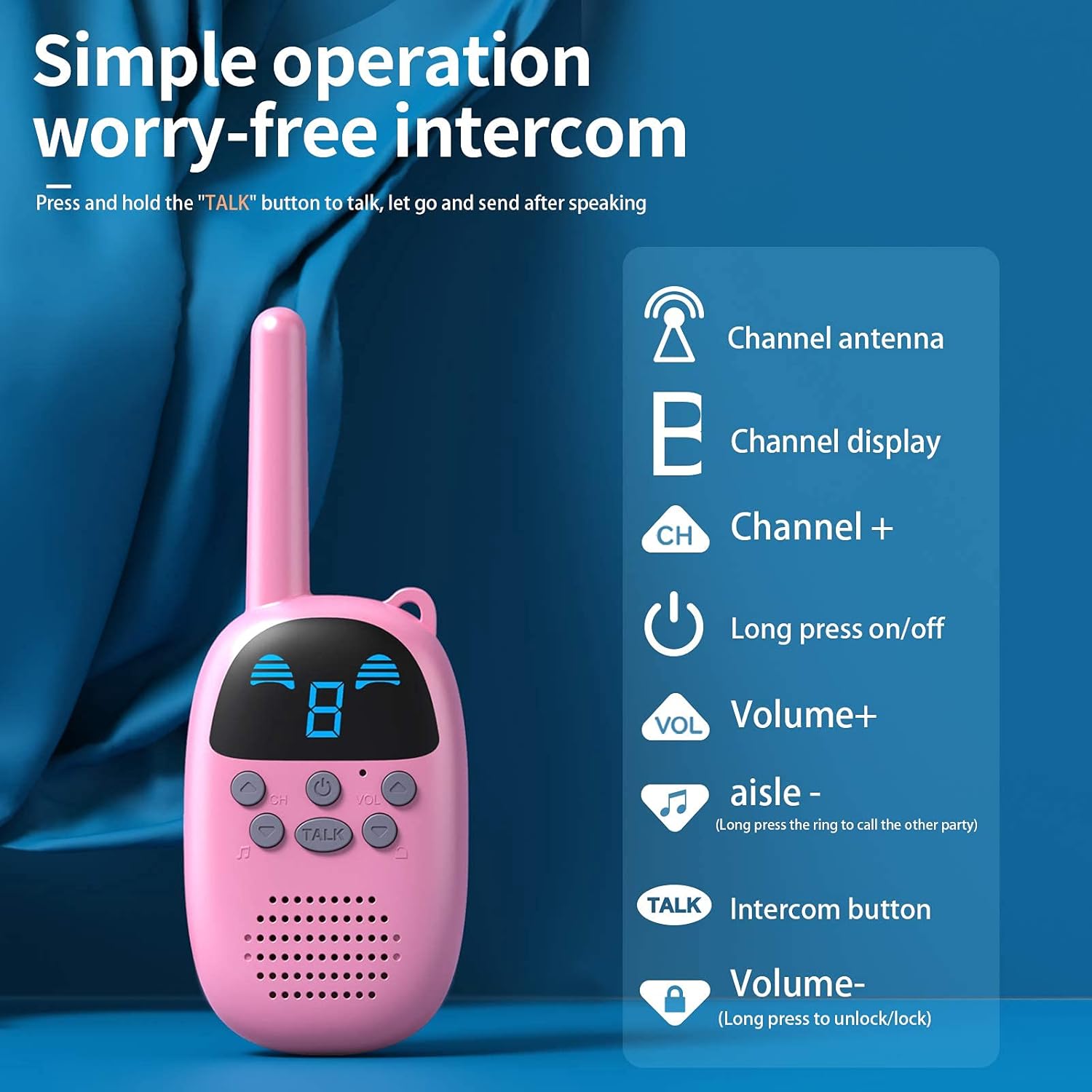 Long-Range Kids Walkie Talkie - Smart Noise Reduction with Safety Lanyard