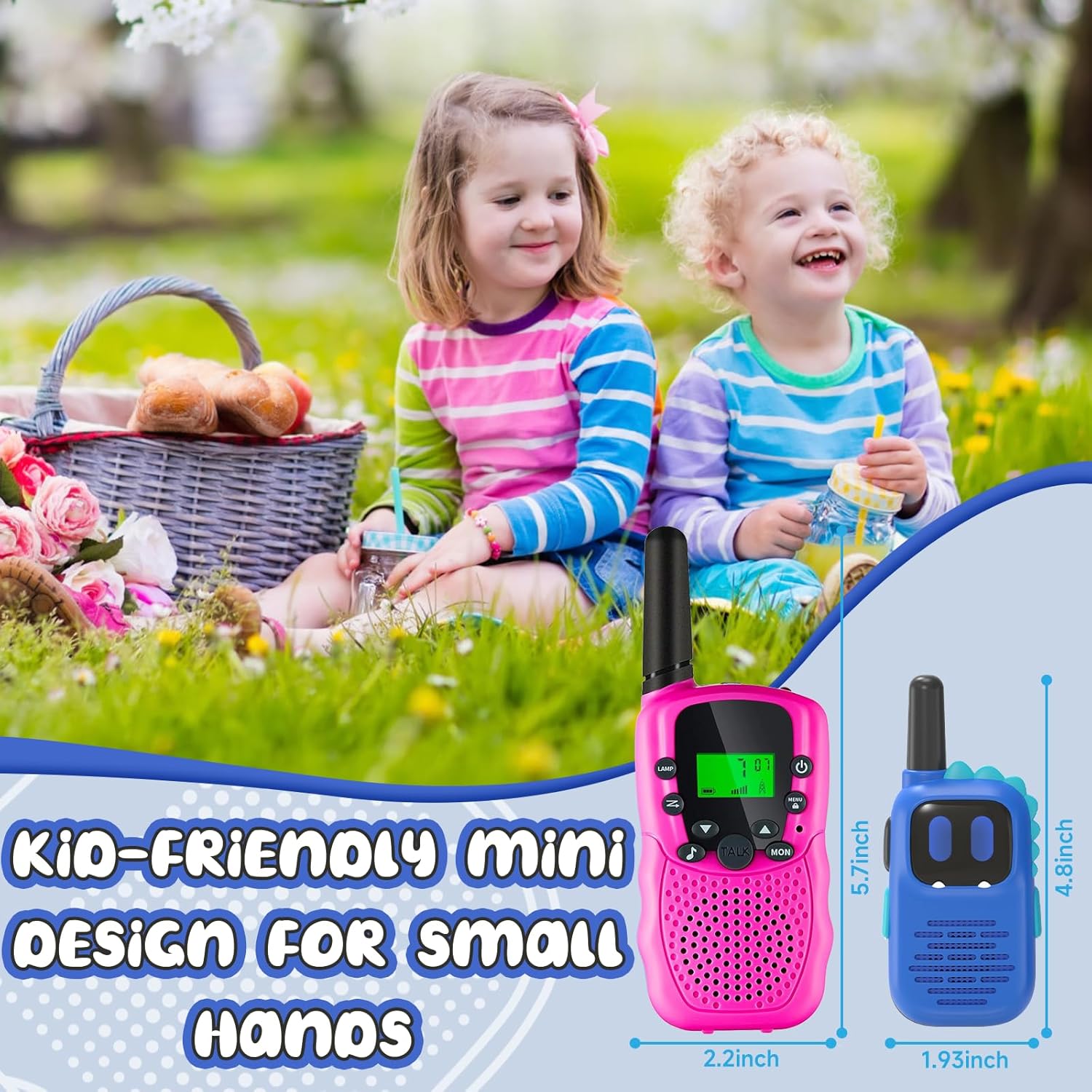 Cute Dinosaur Kids Walkie Talkie 3 Miles Range with Drop-Proof Silicone Case, Ideal for Outdoor Fun