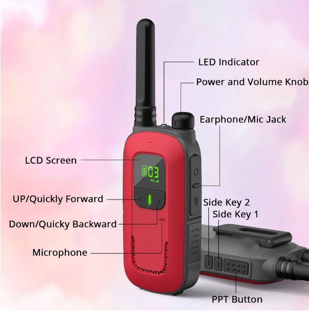 Rechargeable Kids Walkie Talkie - Micro-USB Charging, LCD Screen, LED Flashlight