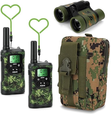 Kids Walkie Talkies Set with Camo Design, Binoculars, and Carrying Pouch – Perfect for Outdoor Adventures