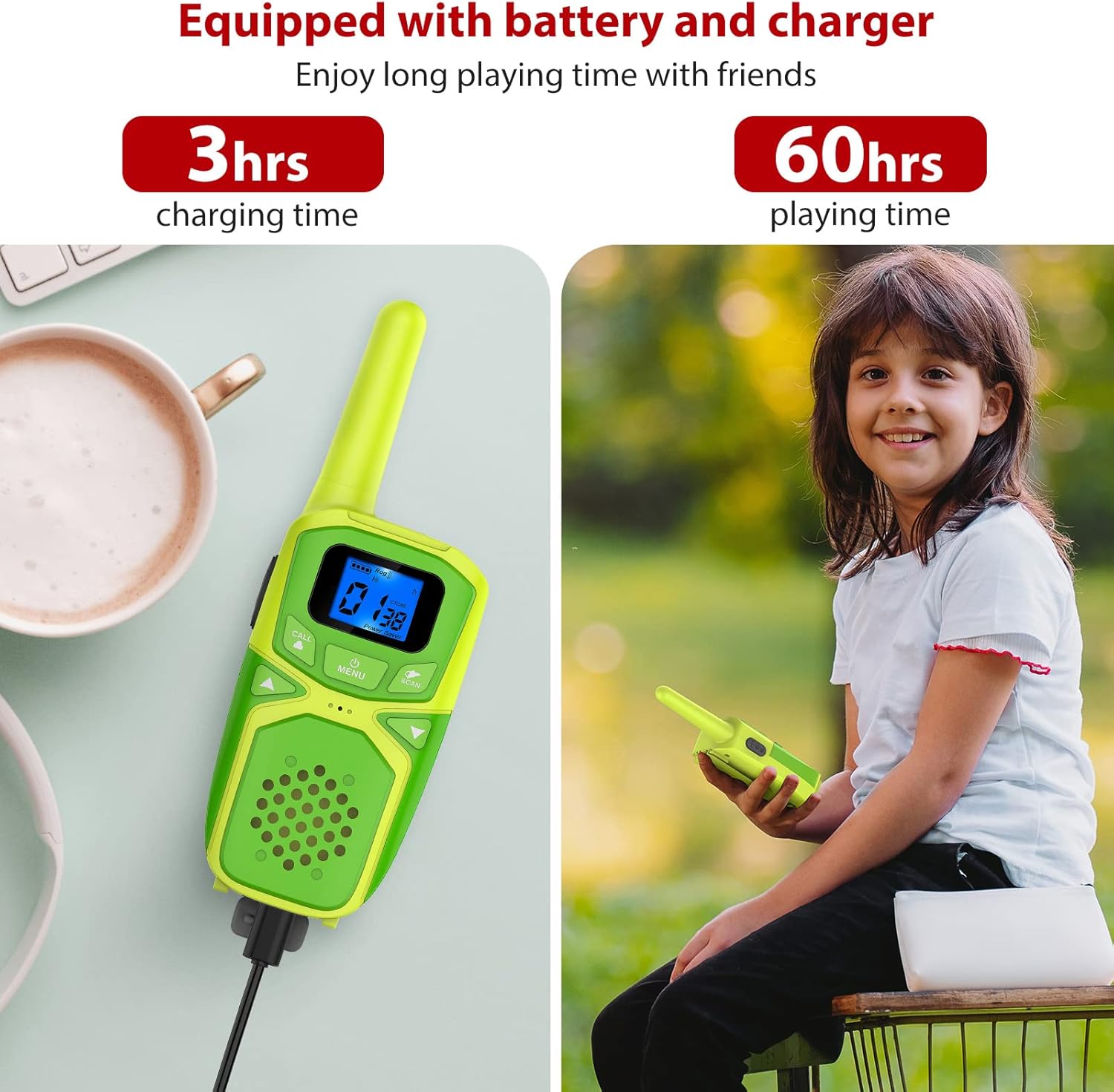 Walkie - talkie infantil recargable con pantalla LCD - walkie - talkie bidireccional de 3 millas para aventuras al aire libre
