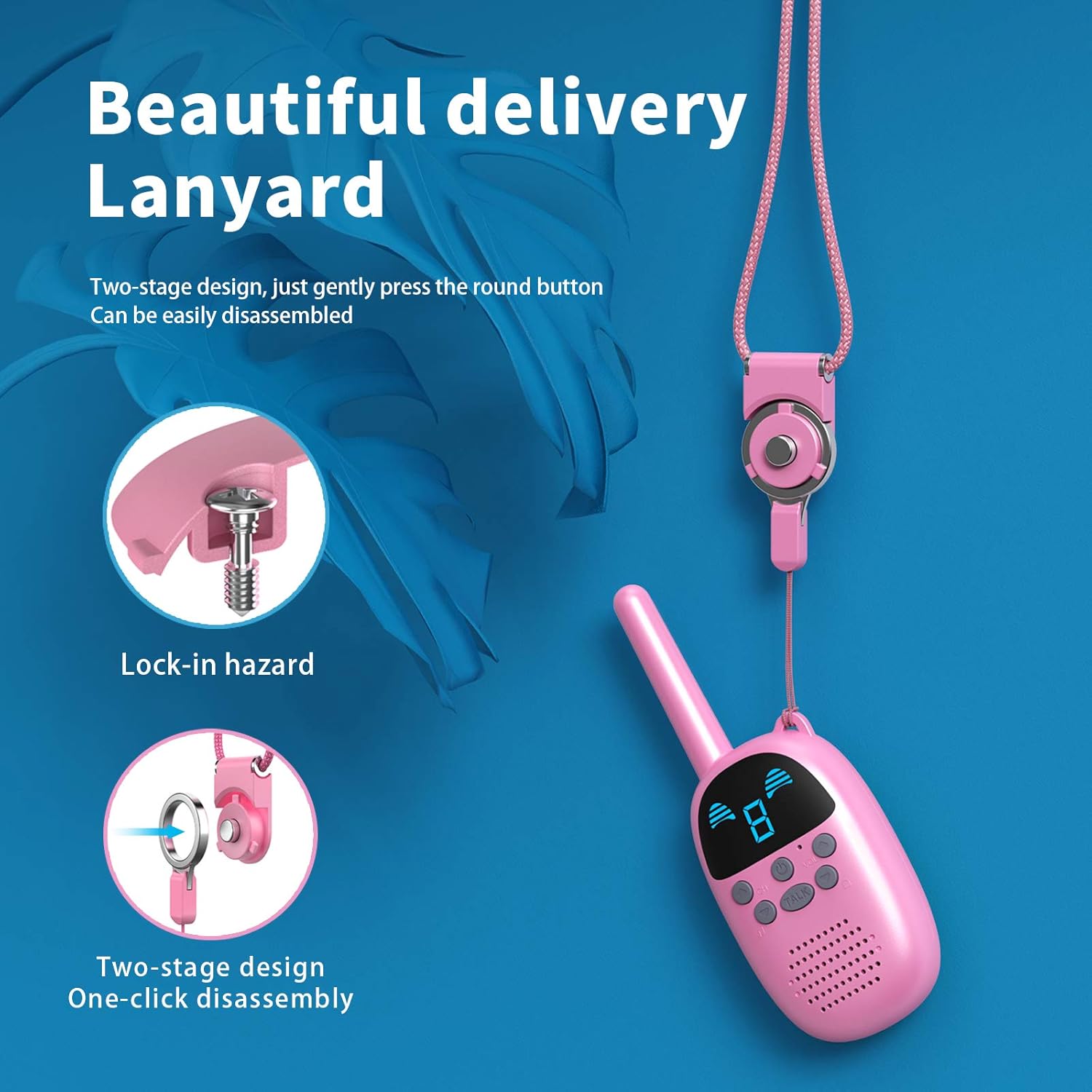 Long-Range Kids Walkie Talkie - Smart Noise Reduction with Safety Lanyard