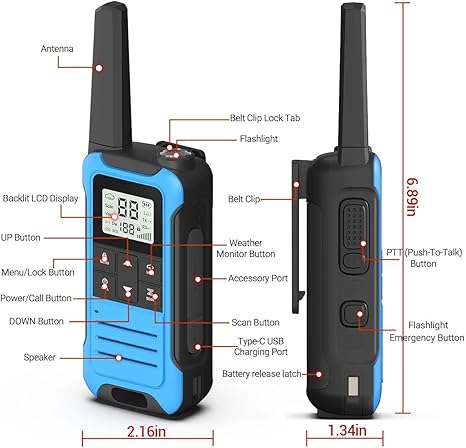 3 Miles Long-Range Kids Walkie Talkies with Clear Sound, LCD Display, and Durable Design, Blue