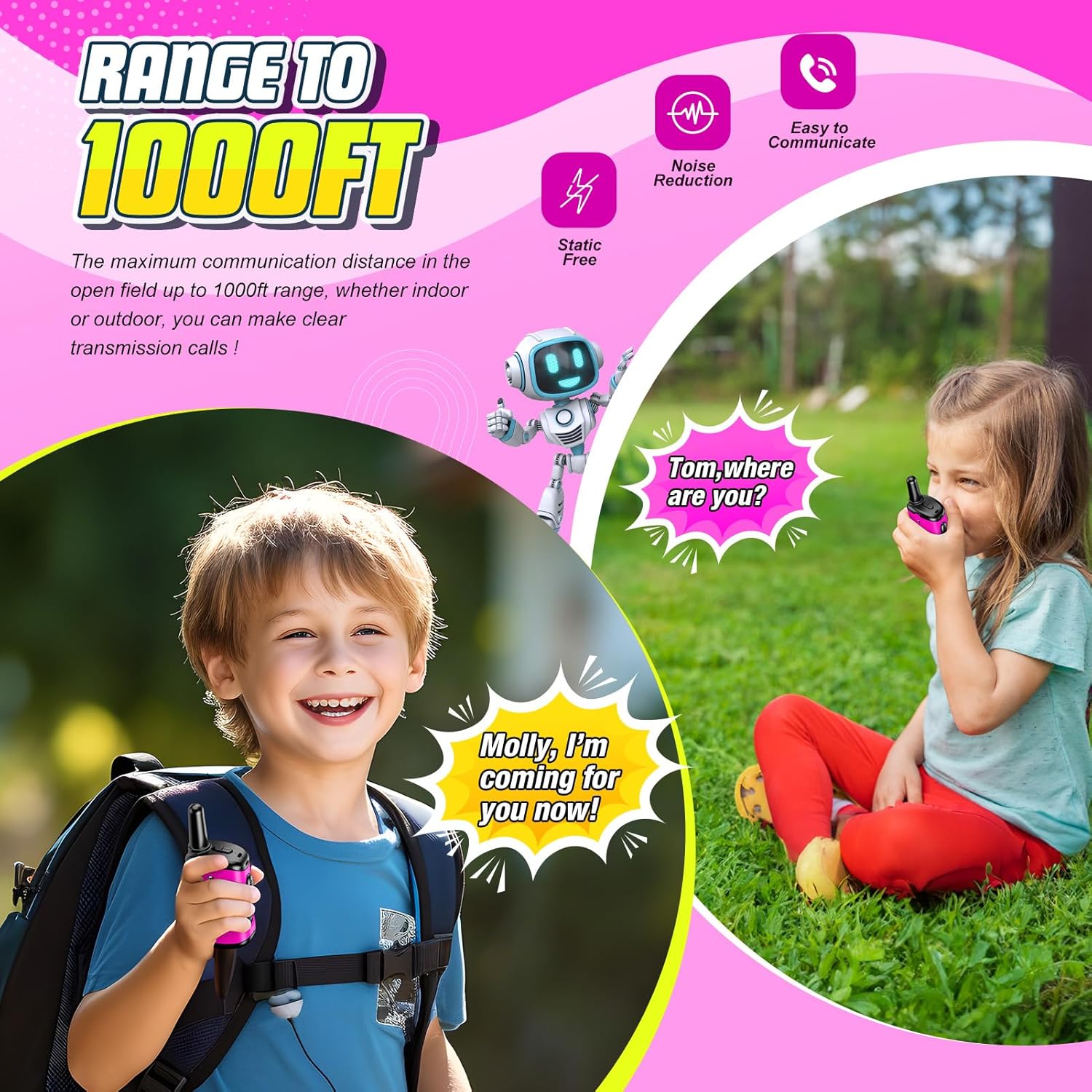 Kids Walkie Talkie - 1000ft Range, Mini Size, Clear Sound, Perfect Gift
