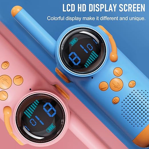 Rechargeable Kids' Walkie Talkie, Two-Way Communication, Blue and Orange Pair for Outdoor Activities