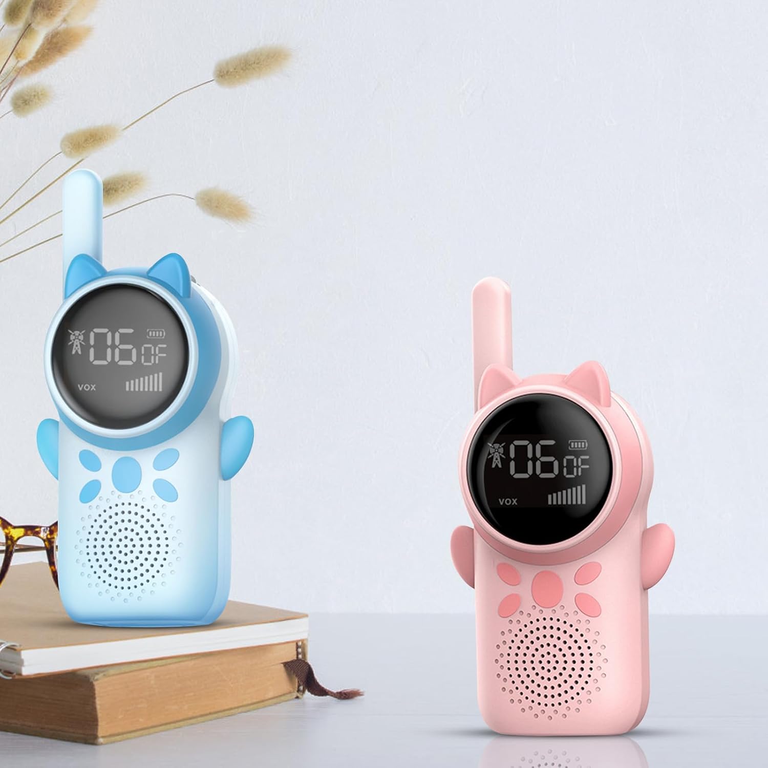 Cat-Themed Kids Walkie Talkies - 2-Pack with Digital Display and VOX Function