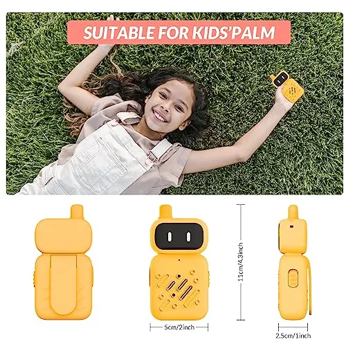 3 Miles Kids Walkie Talkies – Rechargeable Robot Design with USB Charging, Yellow & Blue