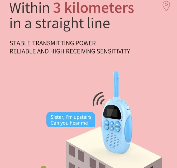 DJ100 Tortoise Walkie Talkies - 3KM Range, Rechargeable, Pink and Blue