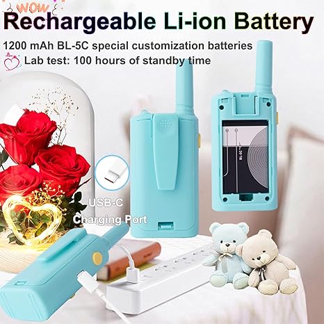 Rechargeable Kids Walkie Talkies Set, 22 Channels, USB Charging, and Multi-Color Design