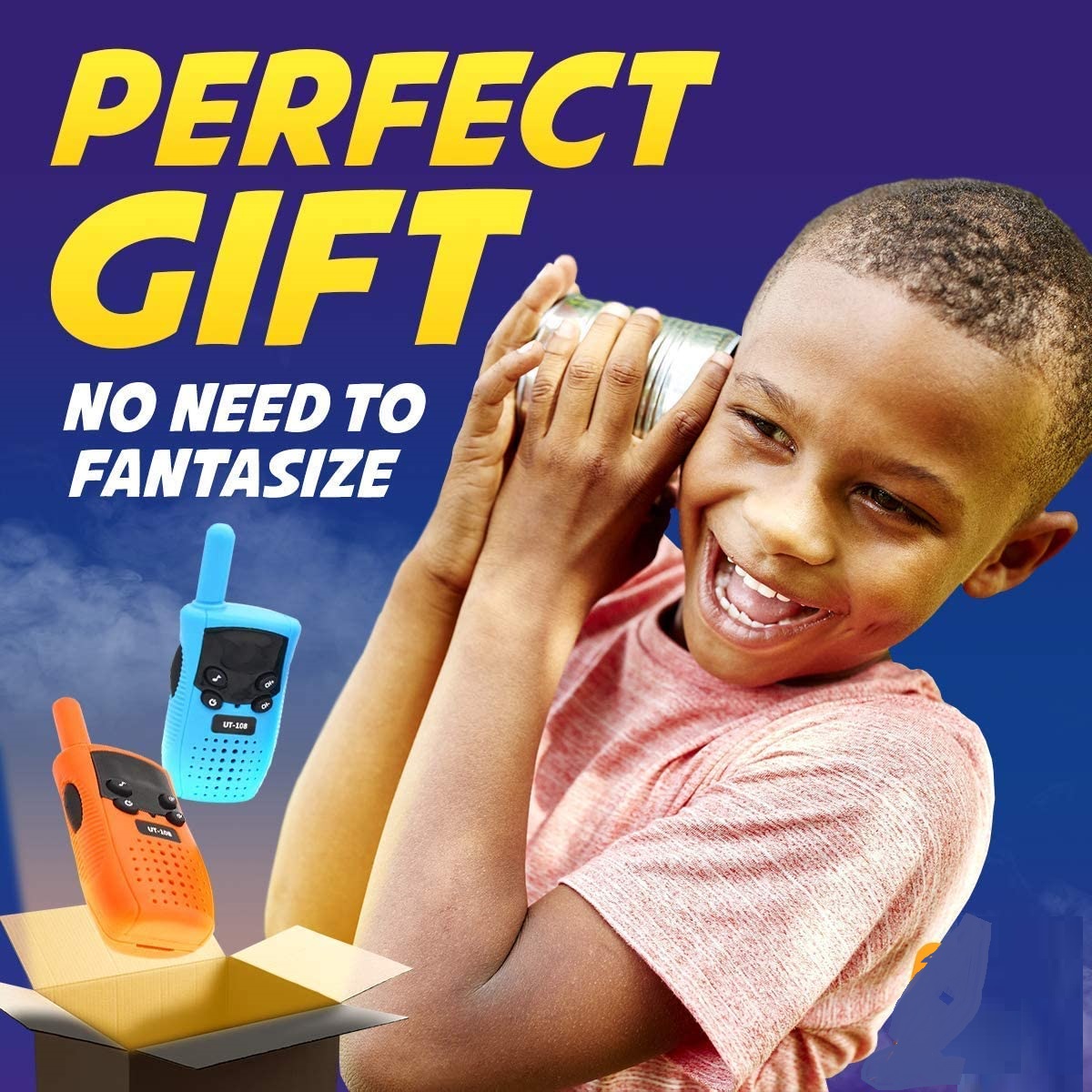 Long-Range Kids Walkie Talkies with 3 Channels, LED Display, Belt Clip, Blue and Orange