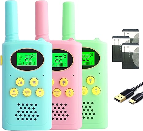 Rechargeable Kids Walkie Talkies Set, 22 Channels, USB Charging, and Multi-Color Design