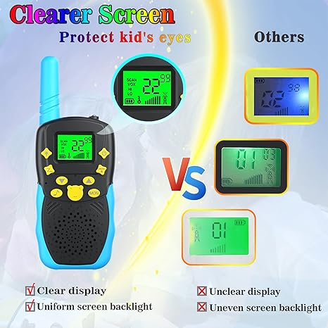 Kids Walkie Talkies with Clearer Screen - 2-Pack with Eye Protection, LED Display, and 22 Channels