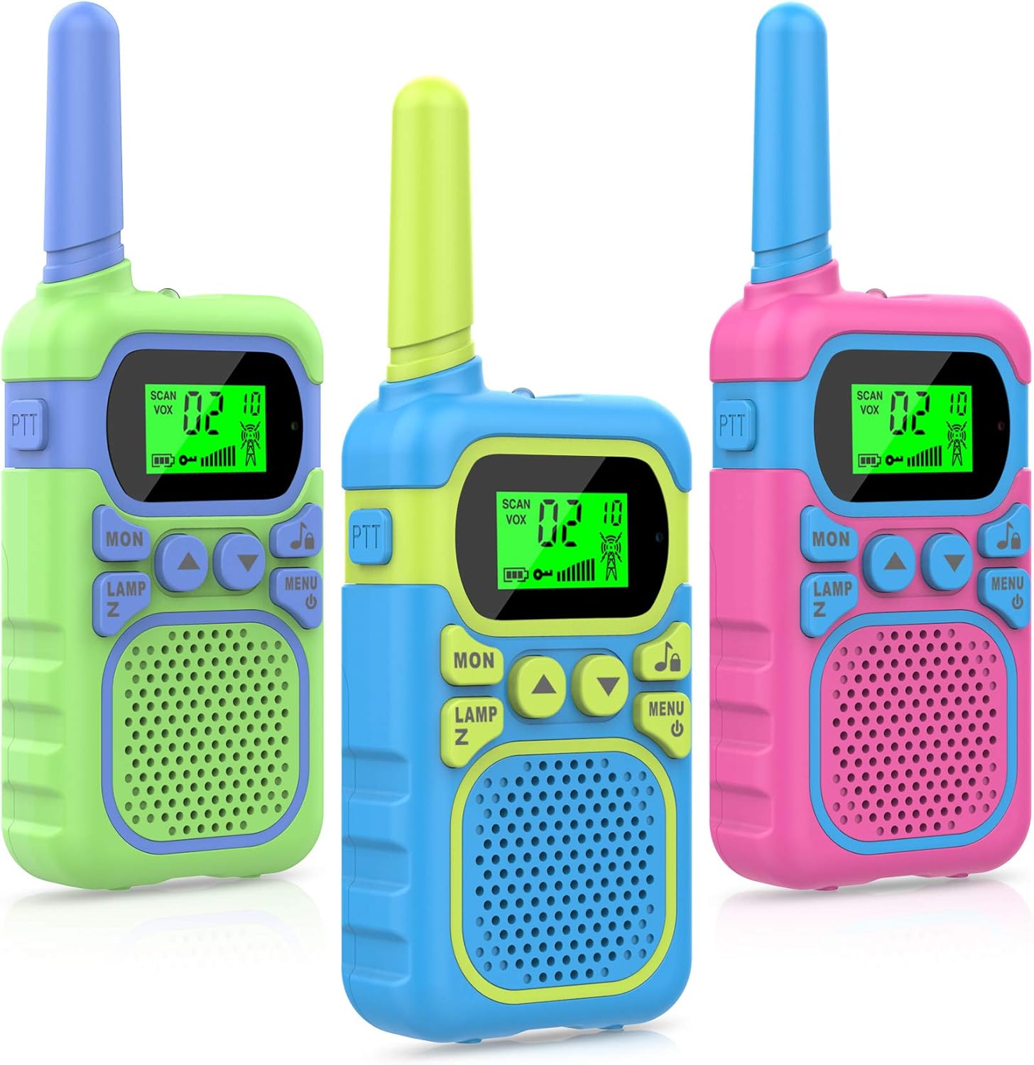 Pink and Blue Walkie Talkie for Kids - VOX, Flashlight, Belt Clip, LCD Display