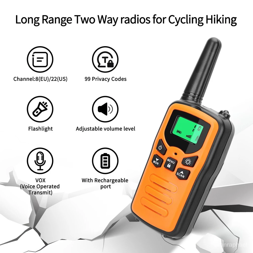 Long-Range FRS Two-Way Radio Set for Adults, 22 Channels, VOX Hands-Free, 8km Range