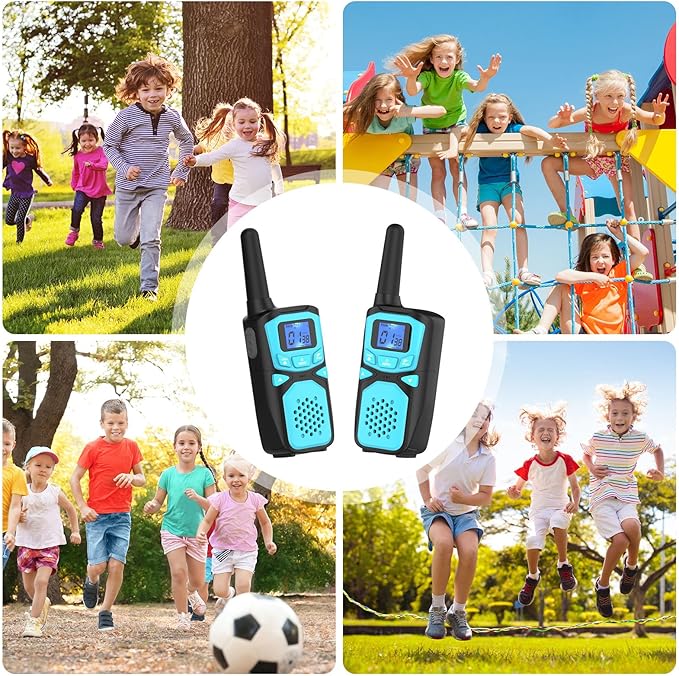 Rechargeable Kids Walkie Talkies with Built-in LCD Display, Earpieces, and USB Charging