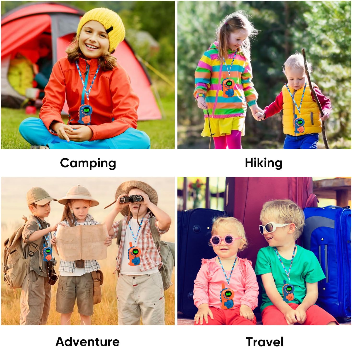 3 Miles Kids Walkie Talkies – Dinosaur Design with LED Light, Long Range Two-Way Radios for Children, Orange & Blue