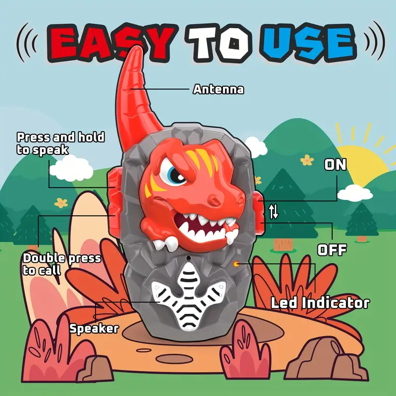 Dětská Walkie Talkie Toy s dinosaury tématem, obousměrná bezdrátová komunikace, vhodná pro věky 3+