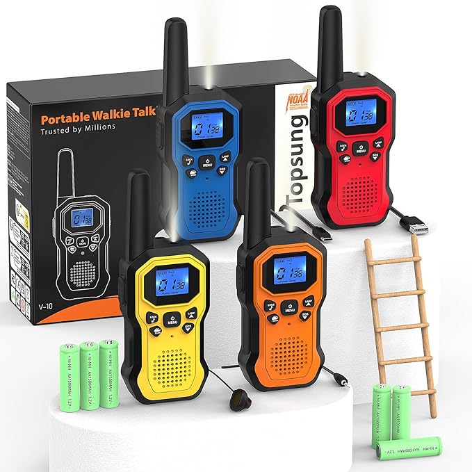 Powerful Design Kids Walkie Talkies - 2-Pack with 22 Channels, Drop Protection, and iVOX Hands-Free Operation