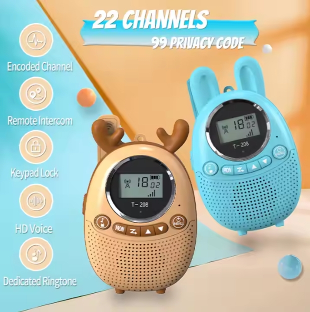 Kids Walkie Talkies with 22 Channels and 99 Privacy Codes - 2-Pack with Fun Animal Designs