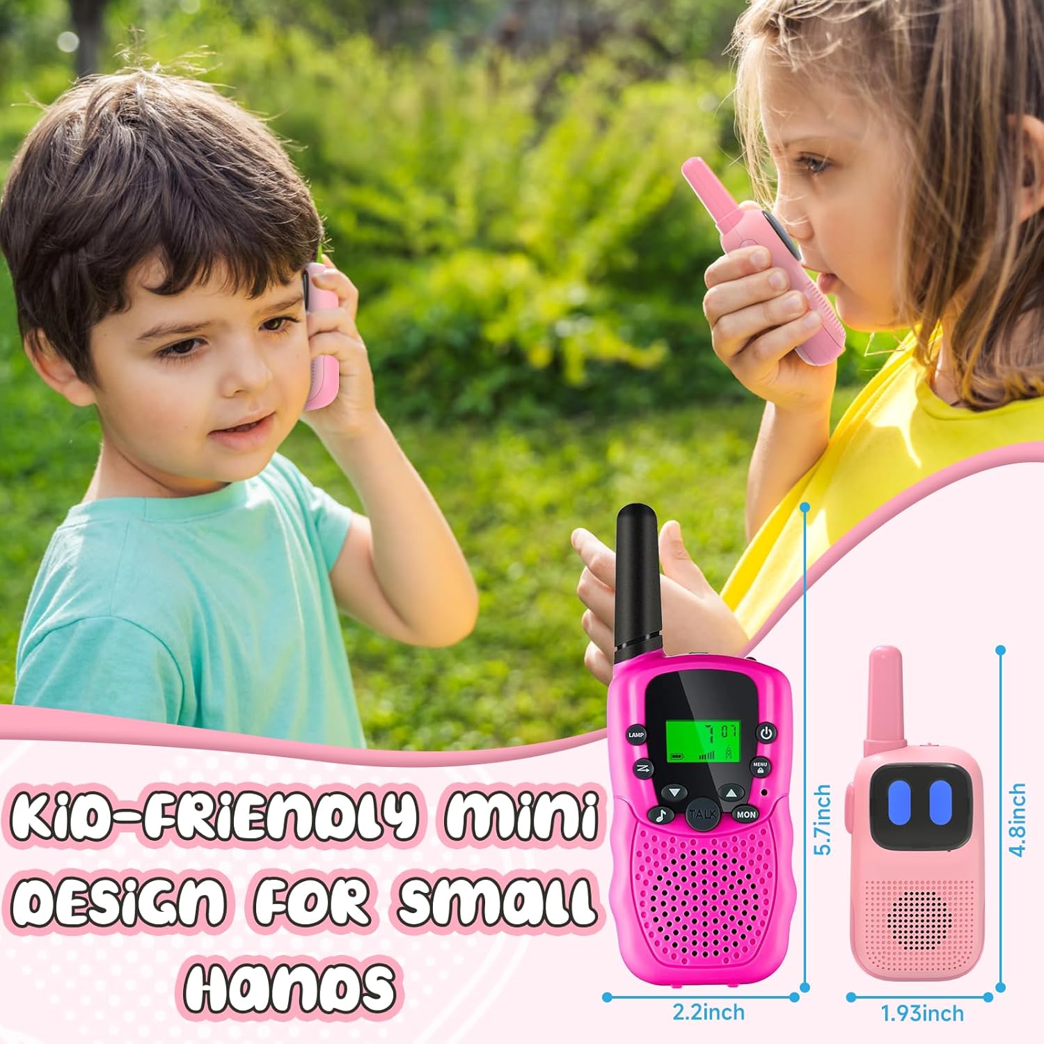 2 Channels Kids Walkie Talkies – Simple and Easy to Use, Pink