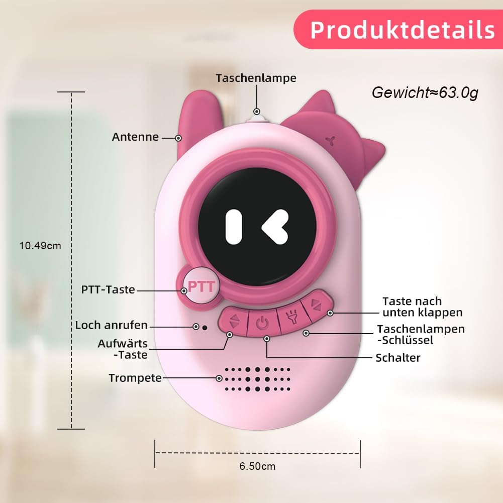 Cute Kids Walkie Talkies - 2-Pack with 300-Meter Range, Clear Sound, and Built-in Flashlight for Indoor and Outdoor Fun