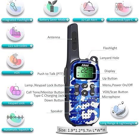 Kids Camo Walkie Talkies Set, 22-Channel Two-Way Radios with VOX, Lanyards, and Mini Compass