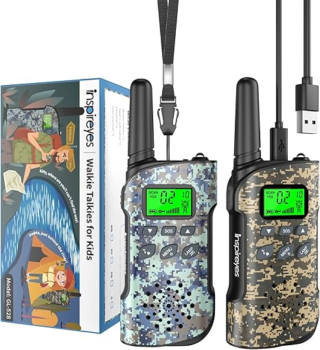Kids Walkie Talkies Set, Rechargeable Long-Range Two-Way Radios with Camouflage Design, USB Charging