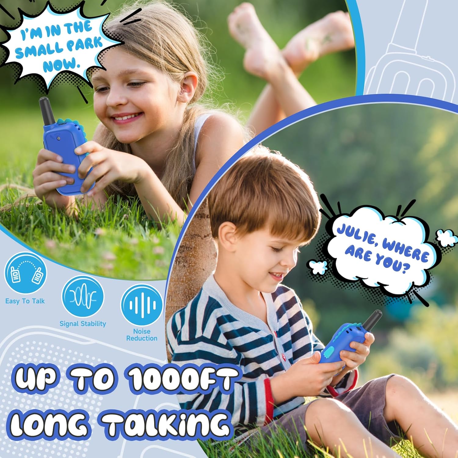 Cute Dinosaur Kids Walkie Talkie 3 Miles Range with Drop-Proof Silicone Case, Ideal for Outdoor Fun