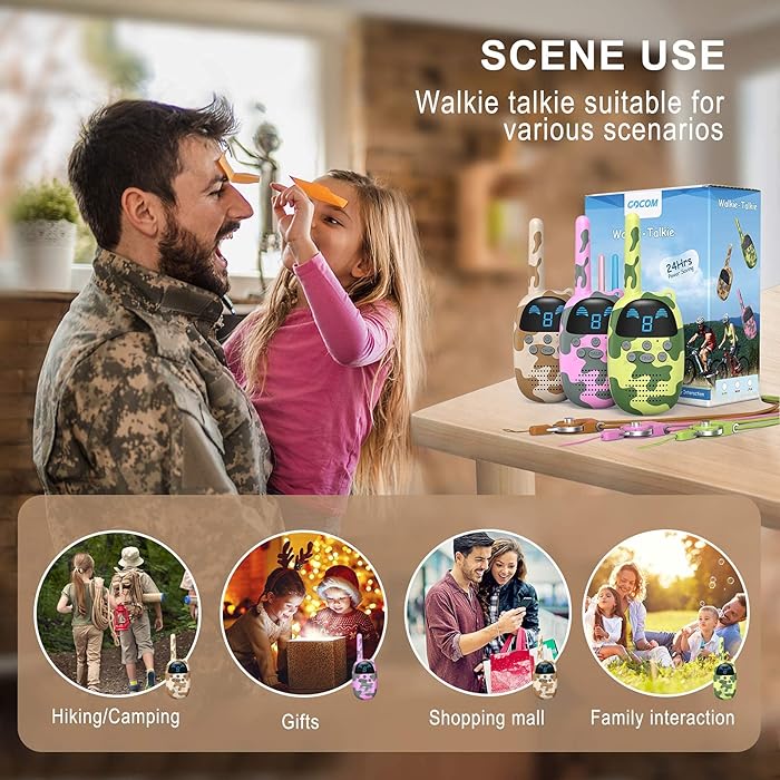 3-Mile Kids Walkie Talkie, 22 Channels Camouflage Handheld Radio, Ideal for Outdoor Activities and Family Use