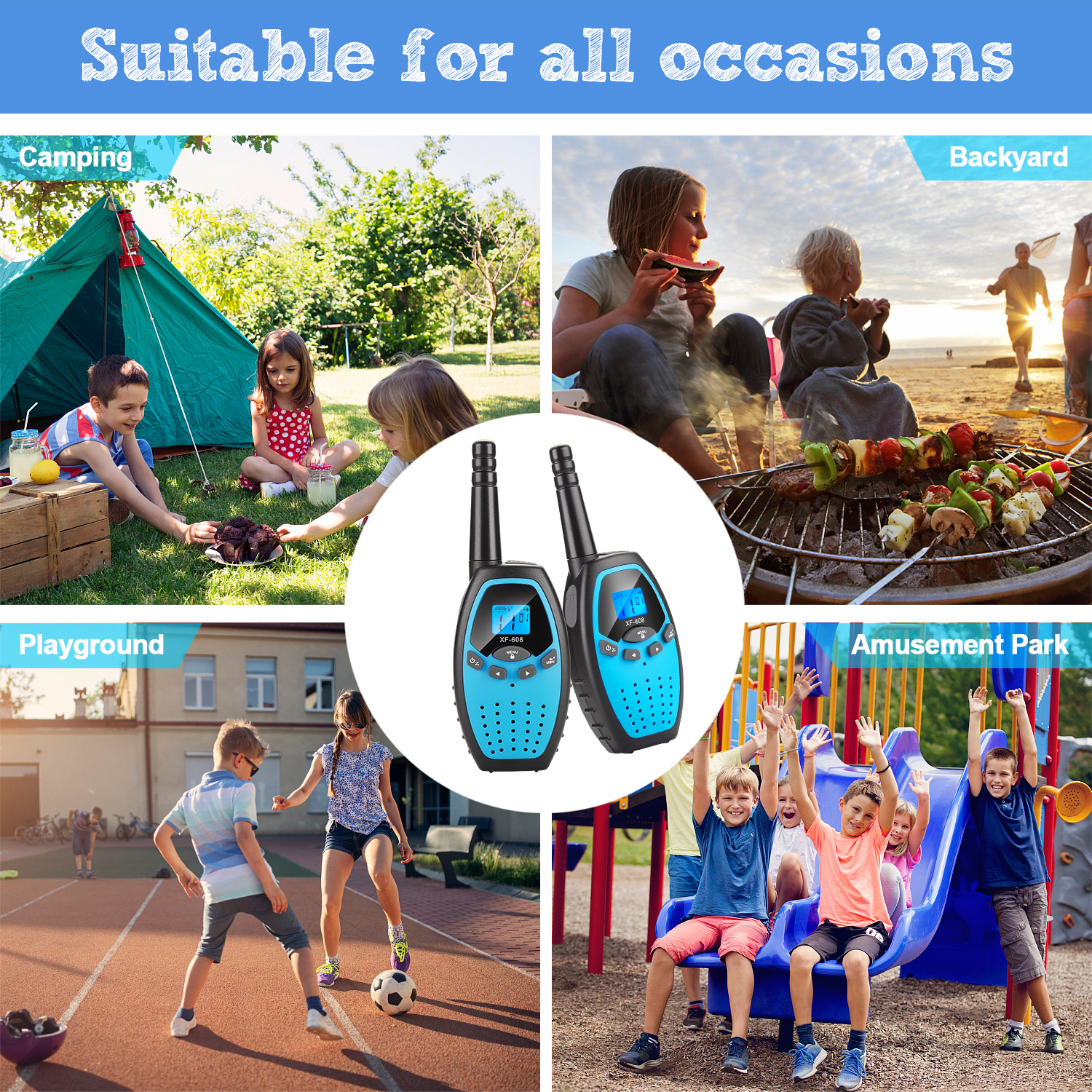 Kids Walkie Talkie - 1000m Range, LCD Screen, Clear Sound, Outdoor Fun