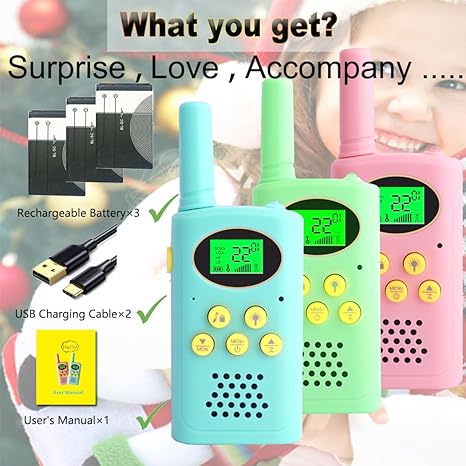 Rechargeable Kids Walkie Talkies Set, 22 Channels, USB Charging, and Multi-Color Design