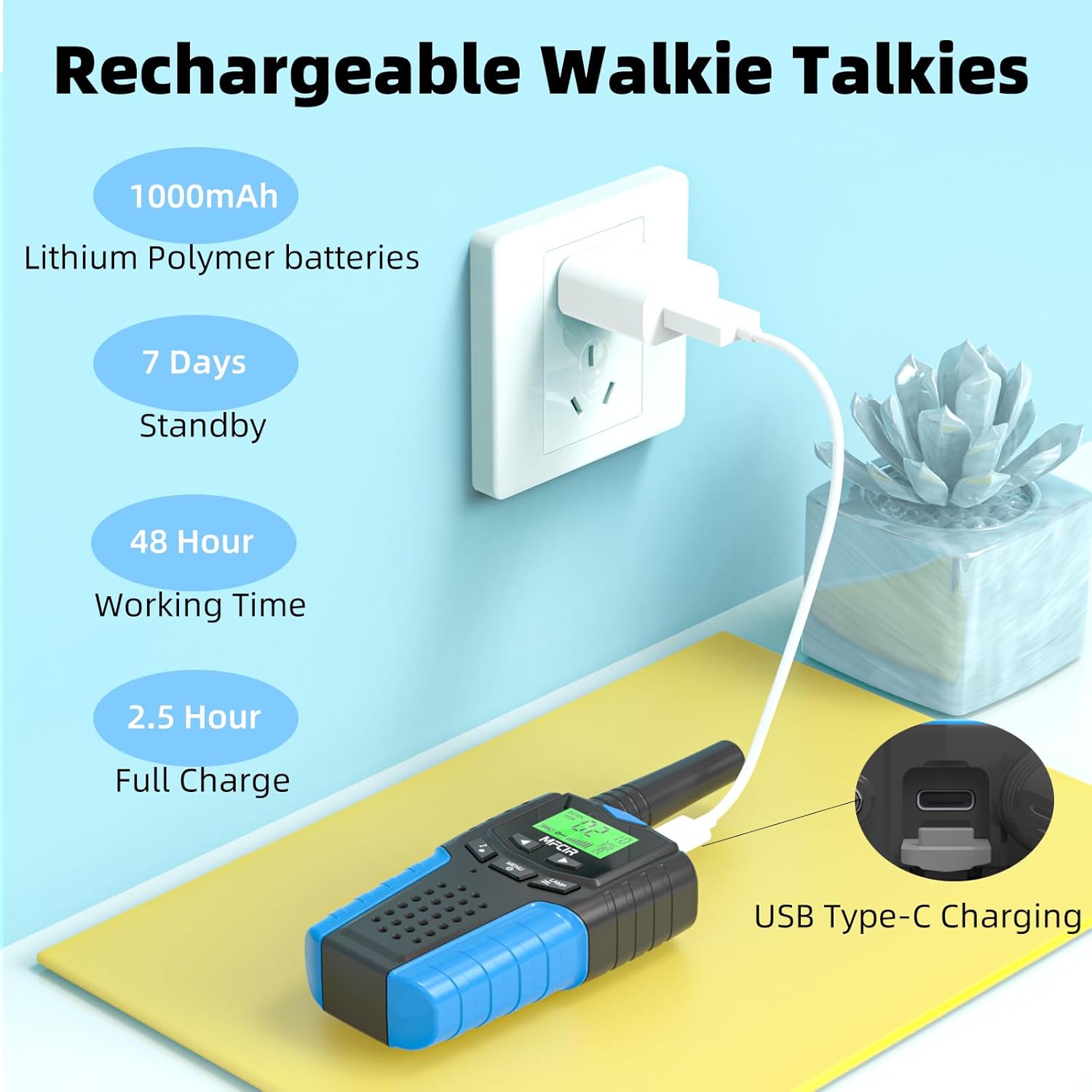 Rechargeable Walkie Talkies for Kids - 3-Pack with USB Charging, 22 Channels, and Long Range