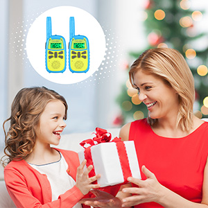 Blue and Green Kids Walkie Talkie - LCD Screen, LED Flashlight, Call Tone Button