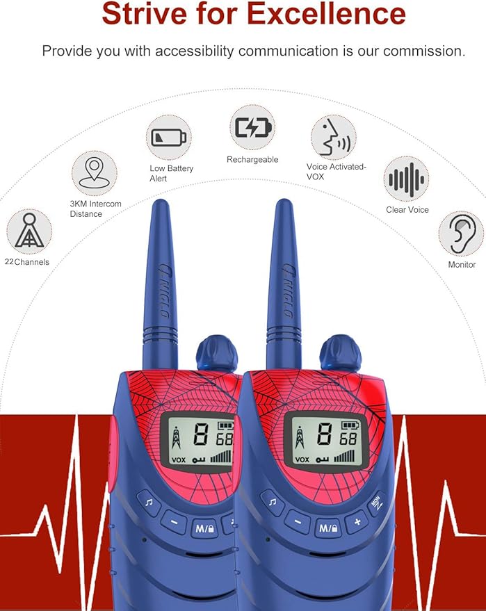 Spiderweb-Themed Kids Walkie Talkies - 2-Pack with Long Range, VOX Hands-Free, and Rechargeable Battery