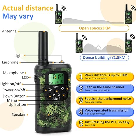 Kids Walkie Talkies Set with Camo Design, Binoculars, and Carrying Pouch – Perfect for Outdoor Adventures