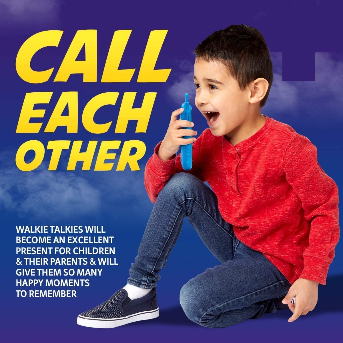 Long-Range Kids Walkie Talkies with 3 Channels, LED Display, Belt Clip, Blue and Orange