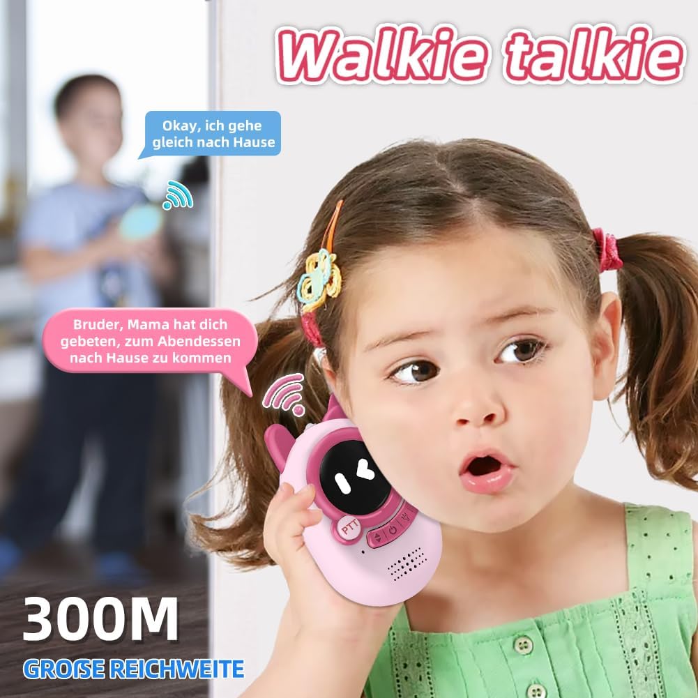 Cute Kids Walkie Talkies - 2-Pack with 300-Meter Range, Clear Sound, and Built-in Flashlight for Indoor and Outdoor Fun