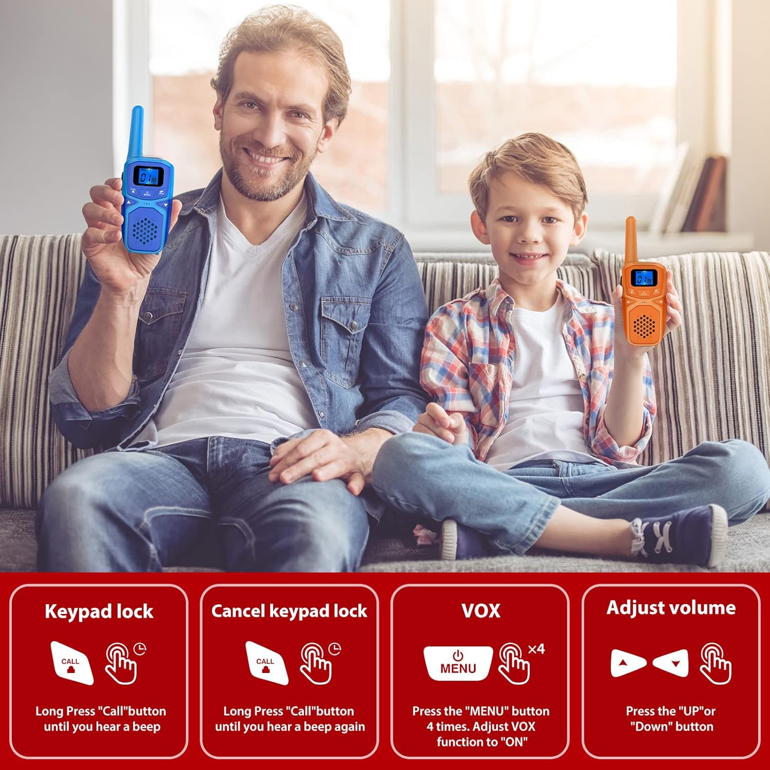 3 Miles Kids Walkie Talkies – Rechargeable with USB Charging, LCD Display, and Long Battery Life, Green