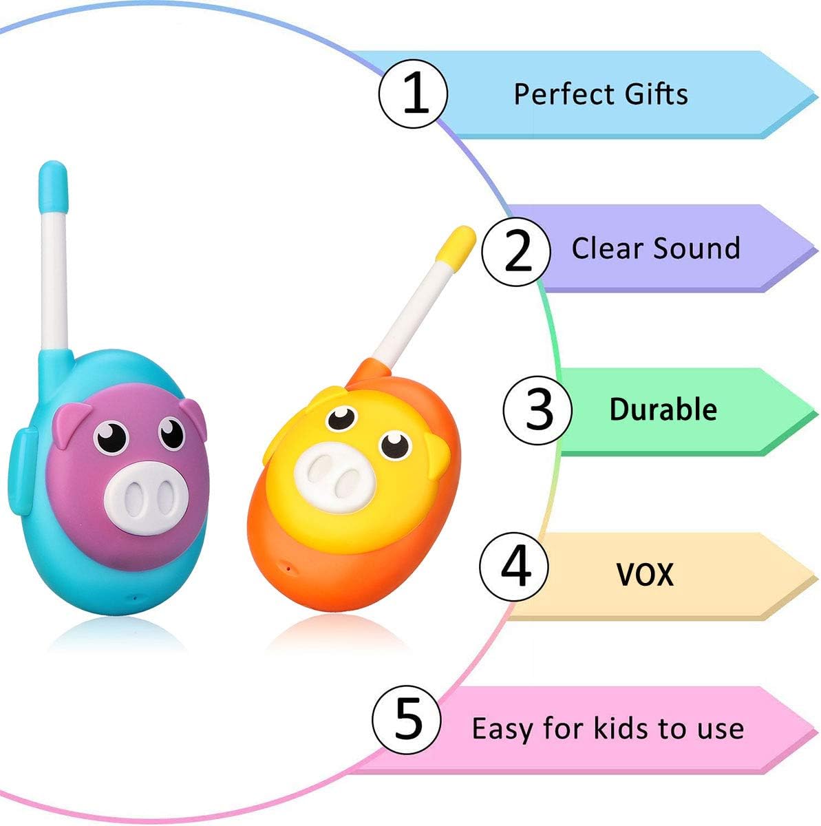 Kids Walkie Talkies – 3 Mile Range, Cartoon Pig Design, Two-Way Radio Set, ideaal cadeau voor kinderen ouder 3+