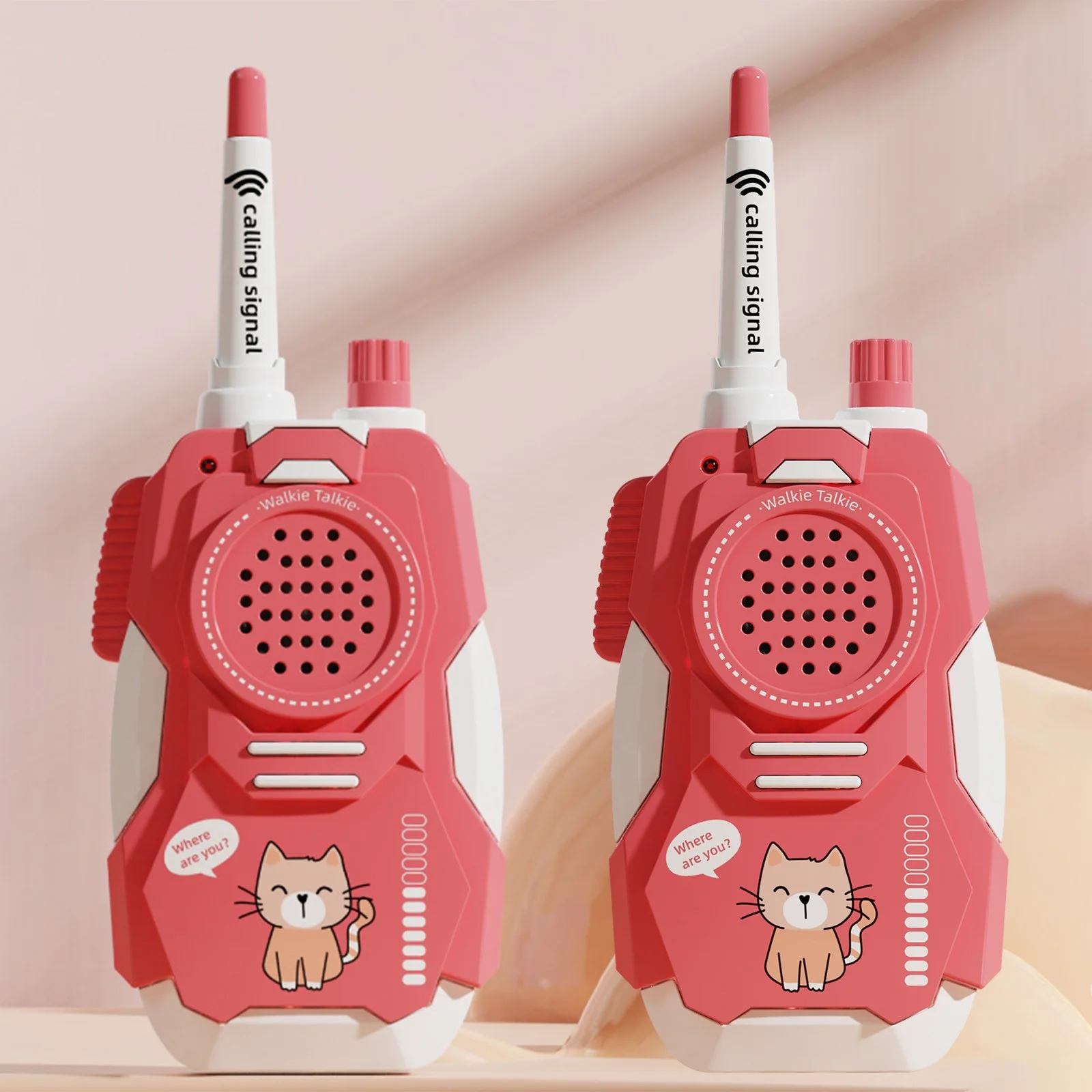 Kids Walkie Talkies – Cute Cat Design, High Definition Sound, Red