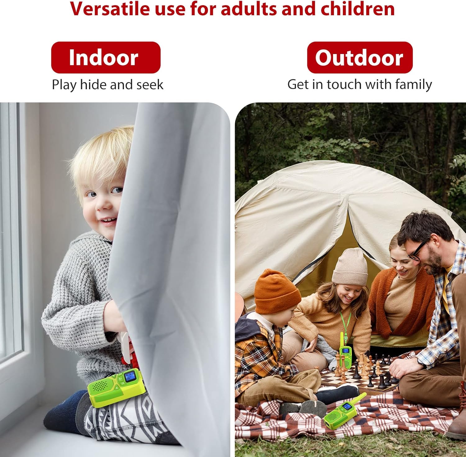 3 Miles Kids Walkie Talkies – Rechargeable with USB Charging, LCD Display, and Long Battery Life, Green