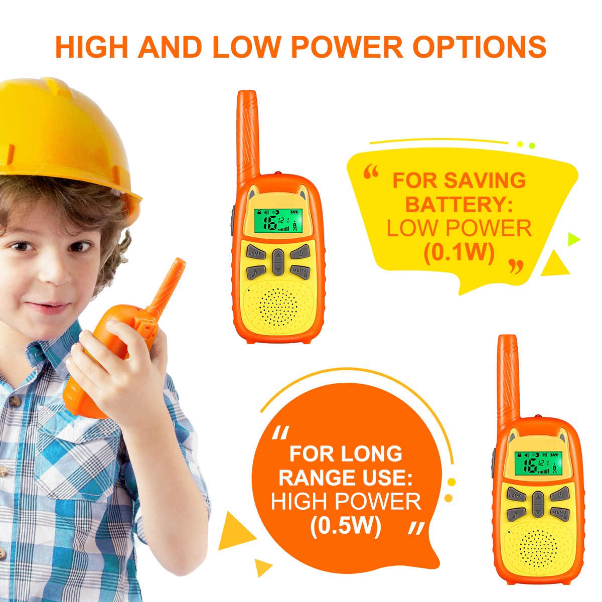 8-22 channels cute HandsFree Flashlight 7 Color LCD screen 3miles kids walkie talkie