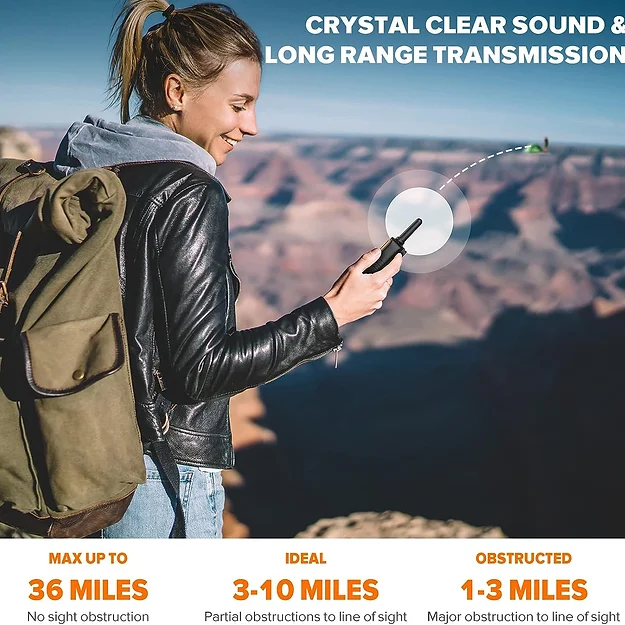 NOAA Weather Alert Walkie Talkie - 36 Miles Range, LCD Display, VOX Hands-Free, USB Rechargeable