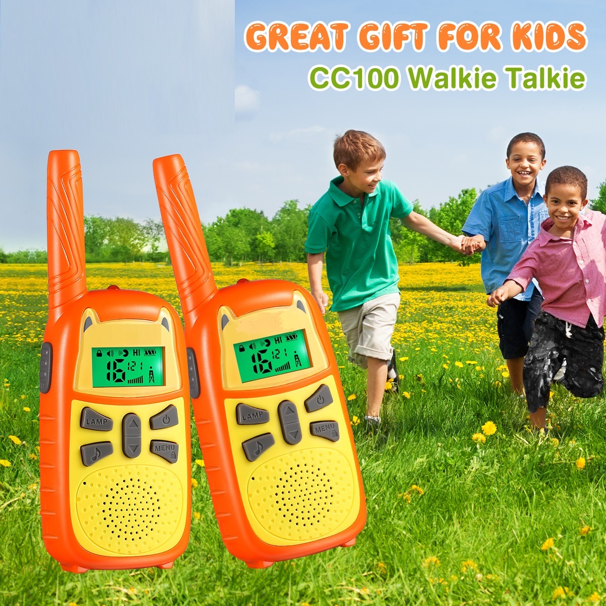 8-22 channels cute HandsFree Flashlight 7 Color LCD screen 3miles kids walkie talkie