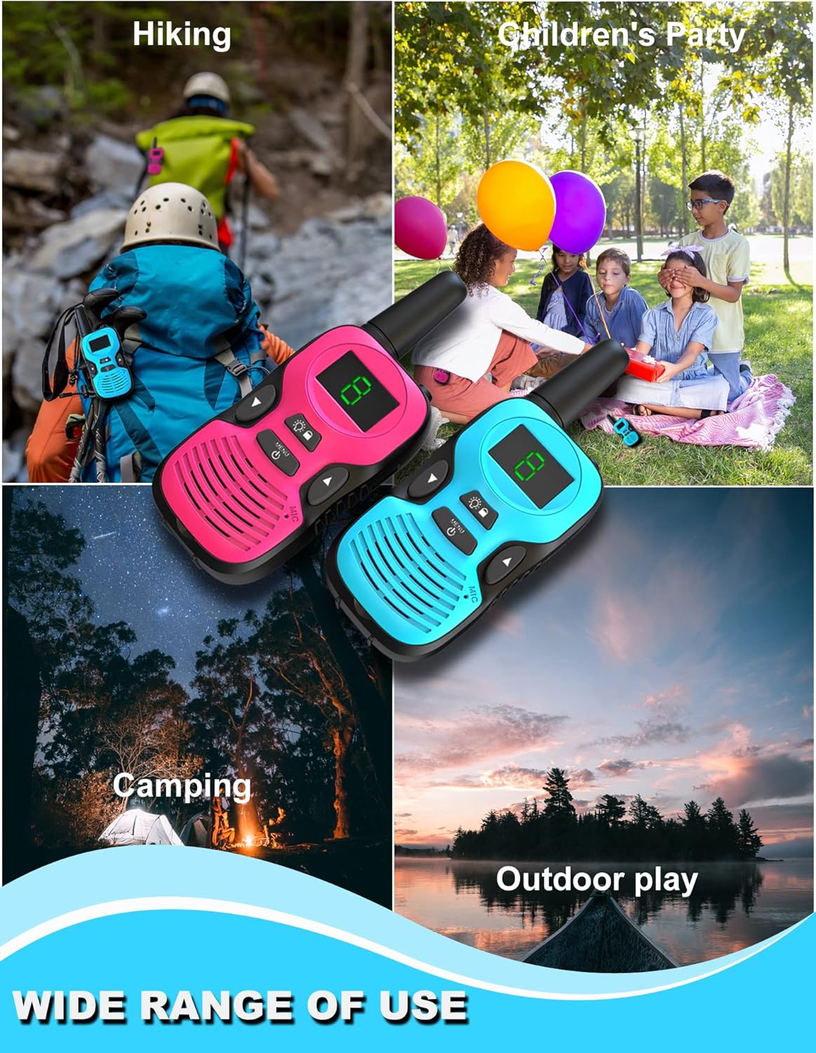 Rechargeable Walkie Talkies for Kids & Adults - 4-Pack Two-Way Radios with LED Display, USB Charging, 22 Channels, and Long Range