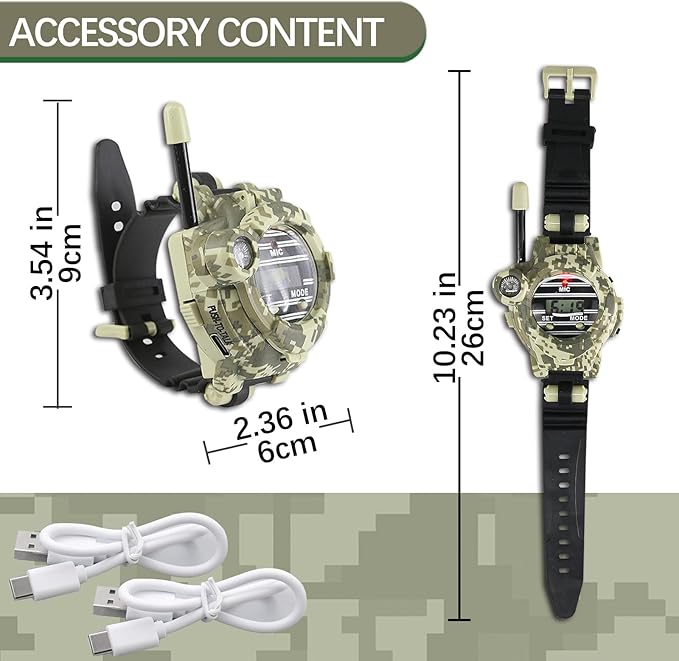 Kids Camouflage Walkie Talkie Watch with Compass and Flashlight