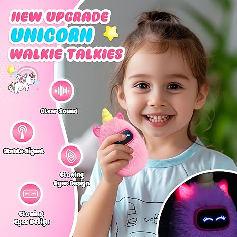 Upgraded Unicorn Kids Walkie Talkie with Glowing Eyes and Stable Signal - 3 Miles Range