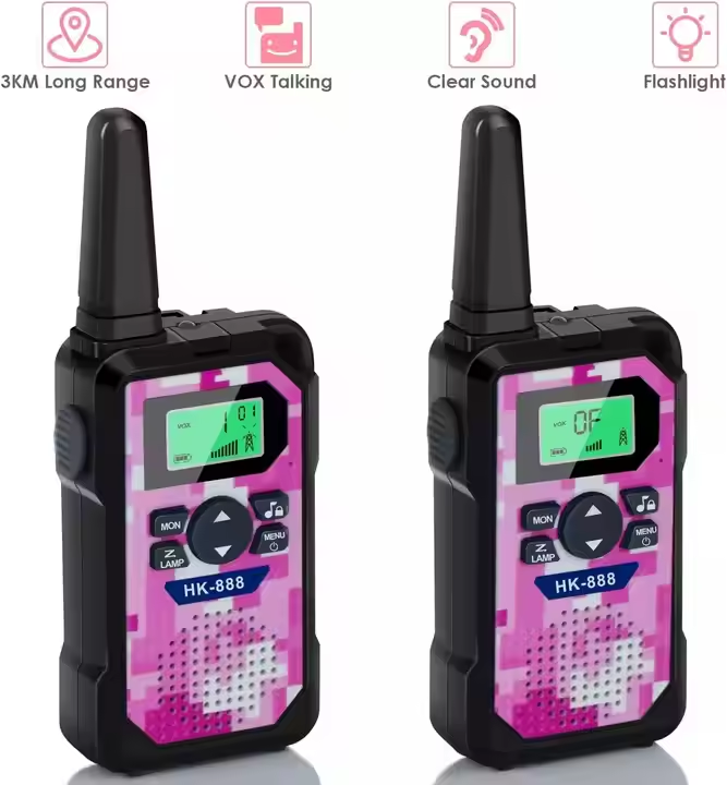 HK-888 Kids Walkie Talkie with Camouflage Design - 22 Channels & LCD Display