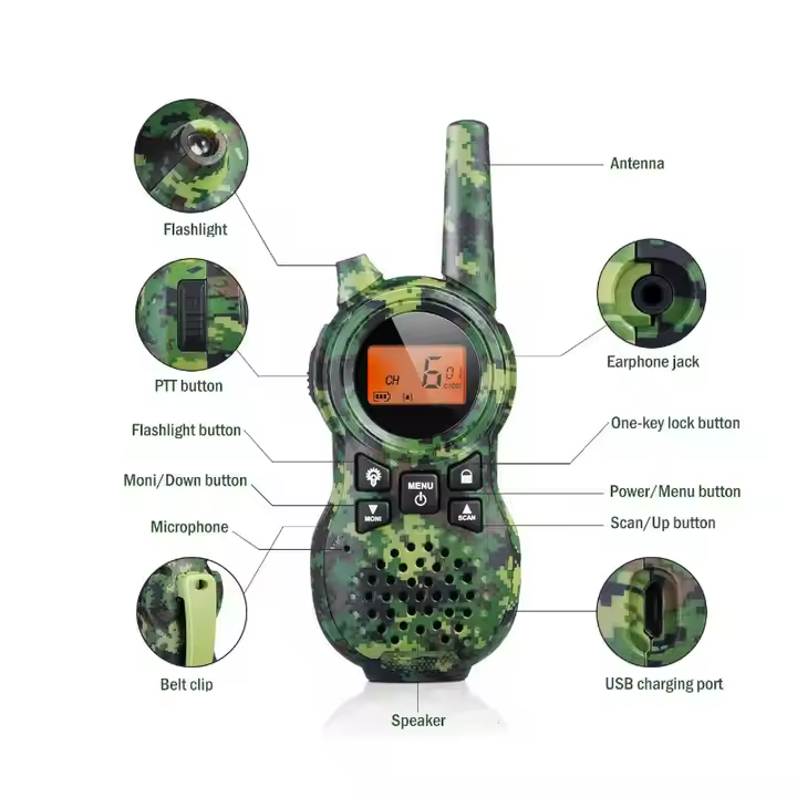 Kids Walkie Talkie with Flashlight and Camouflage Design - Outdoor Adventure Radio